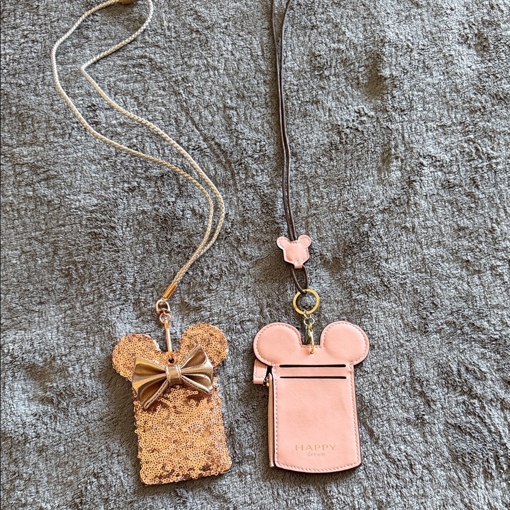 Disney Gold and Pink Mouse Ears Lanyard Set